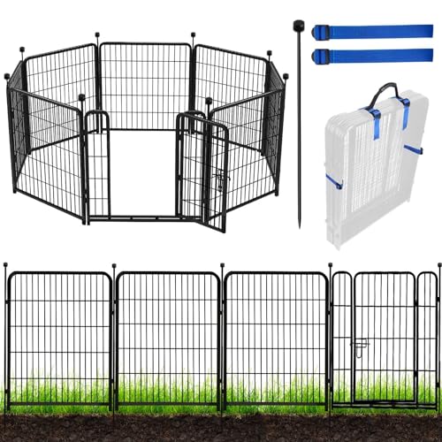 ADAVIN Tall Garden Fence with Gate, 48 in(H) 8 Panels Heavy Duty Iron Metal Animal Barrier Fence, Indoor Dog Playpen, Temporary Fencing