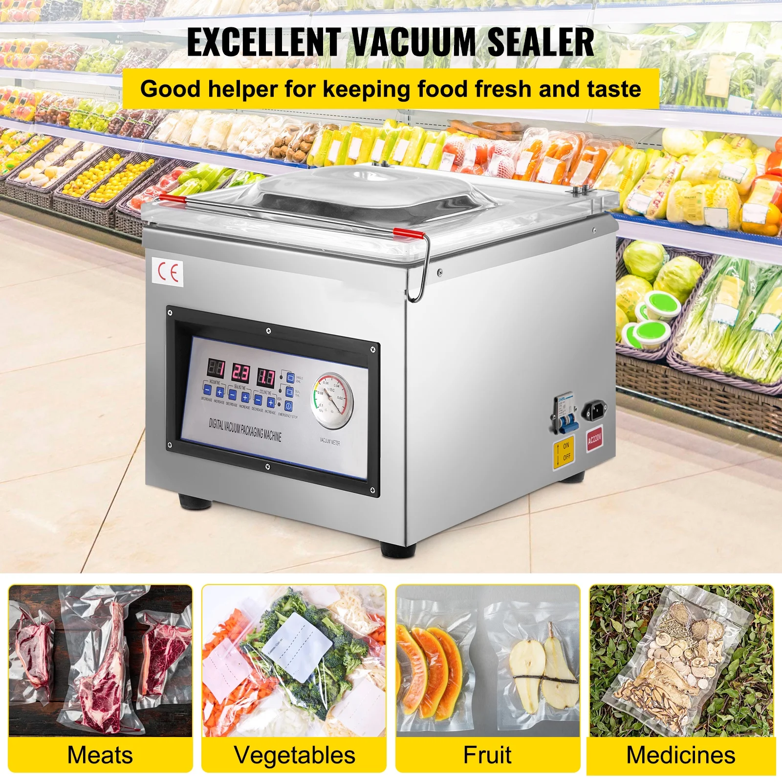 VEVOR Chamber Vacuum Sealer DZ-260C 320mm/12.6inch, Kitchen Food Chamber Vacuum Sealer, 110v Packaging Machine Sealer for Food Saver, Home
