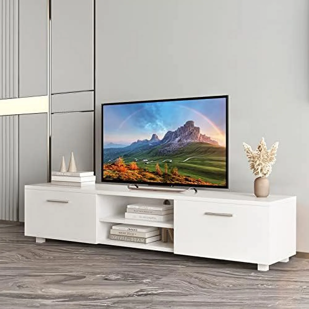 GEROBOOM Modern TV Stand with 2  Cabinets Entertainment Center for 65 inch TV Simple Television Media Console Table with 2 Open Shelves Wood TV Unit
