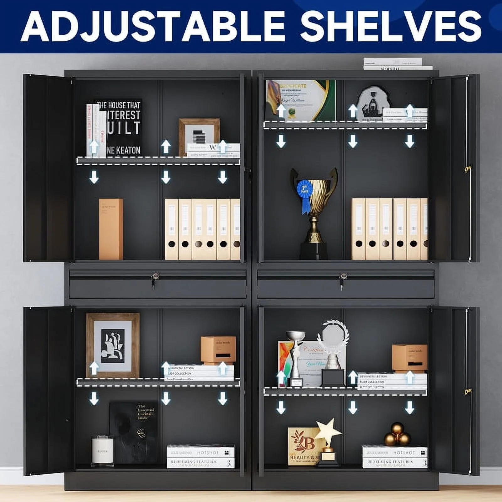 Fesbos Metal Garage Storage Cabinet with Locking Doors and Adjustable Shelves, Tool Storage Cabinet with 1 Drawer