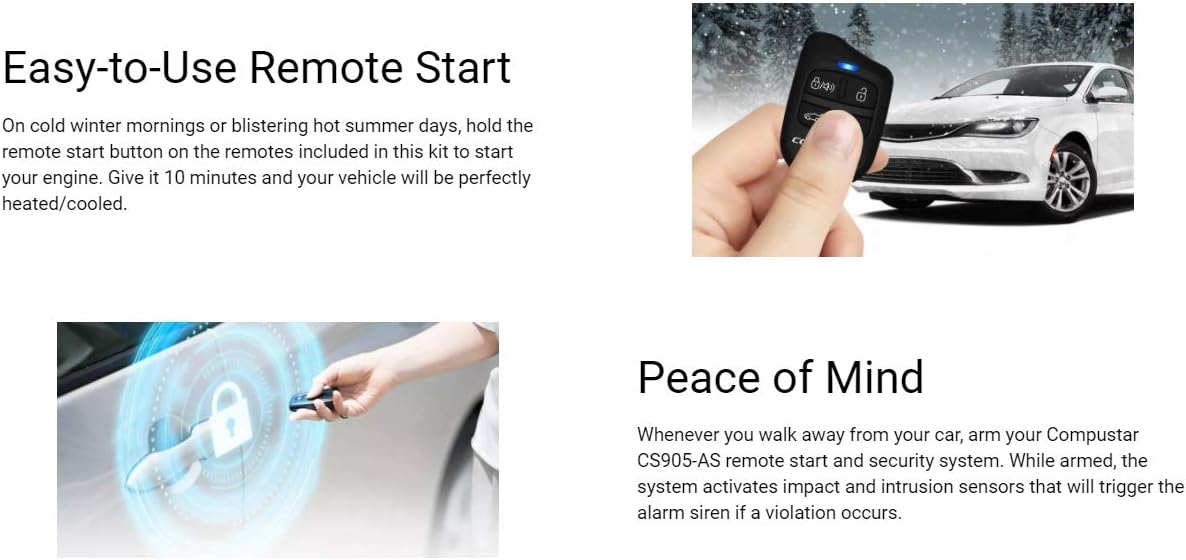 Compustar CS905-AS All-in-One 4 Button 1 Way Alarm & Remote Start System 1500' Range