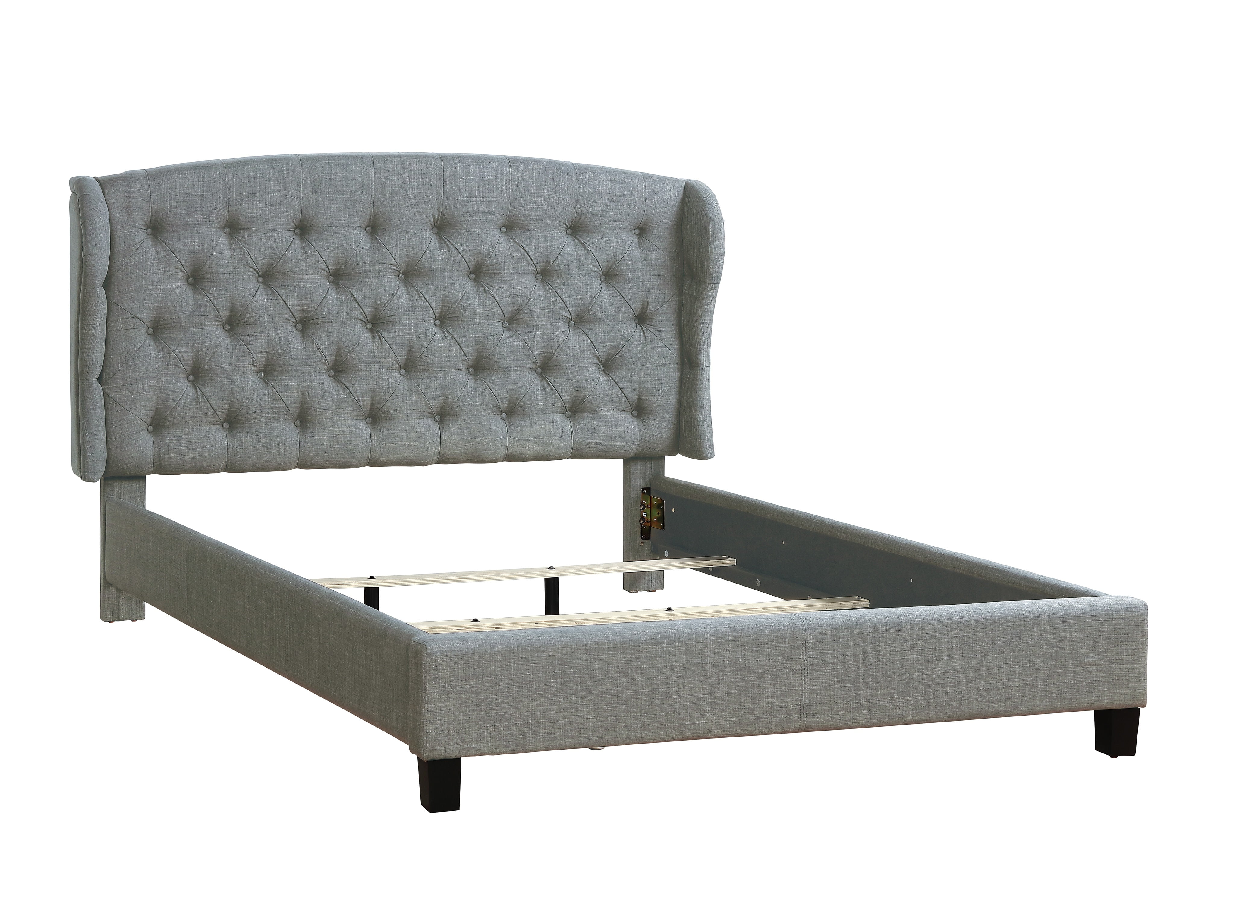 Eastern King size bed Grey polyfiber bedroom furniture 1pc bed set Tufted adjustable headboard wingback