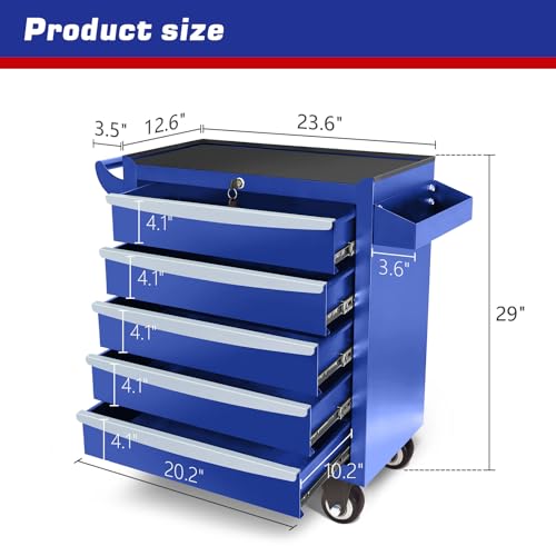 Rolling Tool Chest, Metal Tool Box with 5 Drawers