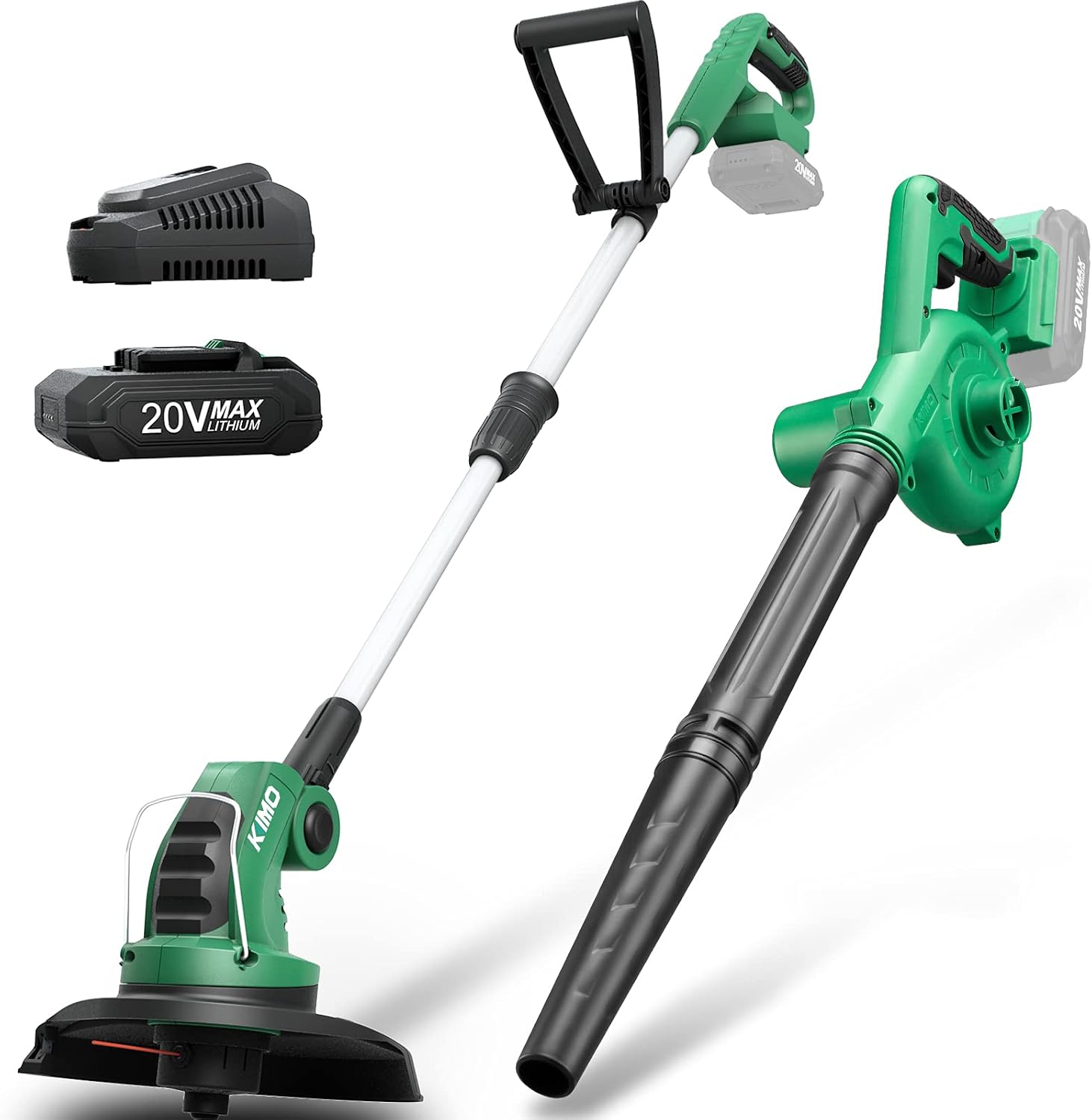 KIMO Cordless Leaf Blower, 2-IN-1 20V Lithium Battery Leaf Vacuum, 150CFM Lightweight Battery Powered Leaf Blower w/Variable-Speed