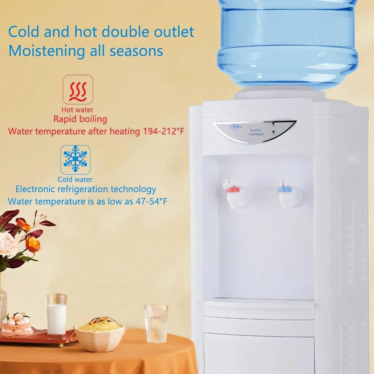 LUVCMFT Water Cooler Dispenser for 5 Gallon Bottle, Top Loading Hot and Cold Water Dispenser with Storage Cabinet & Child Safety Lock