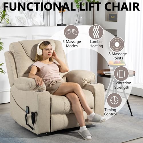 Power Lift Chair Lay Flat Recliner Infinite Position Electric Dual Motor Stand Up Lift Chair with Massage and Heat for Adults