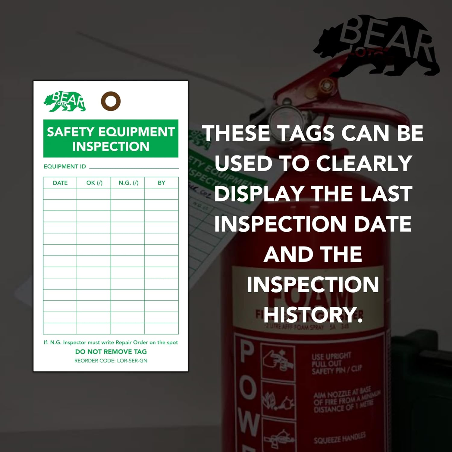 BearLOTO Safety Equipment Inspection Notice - Hazard & Accident Prevention Tag - Multipurpose