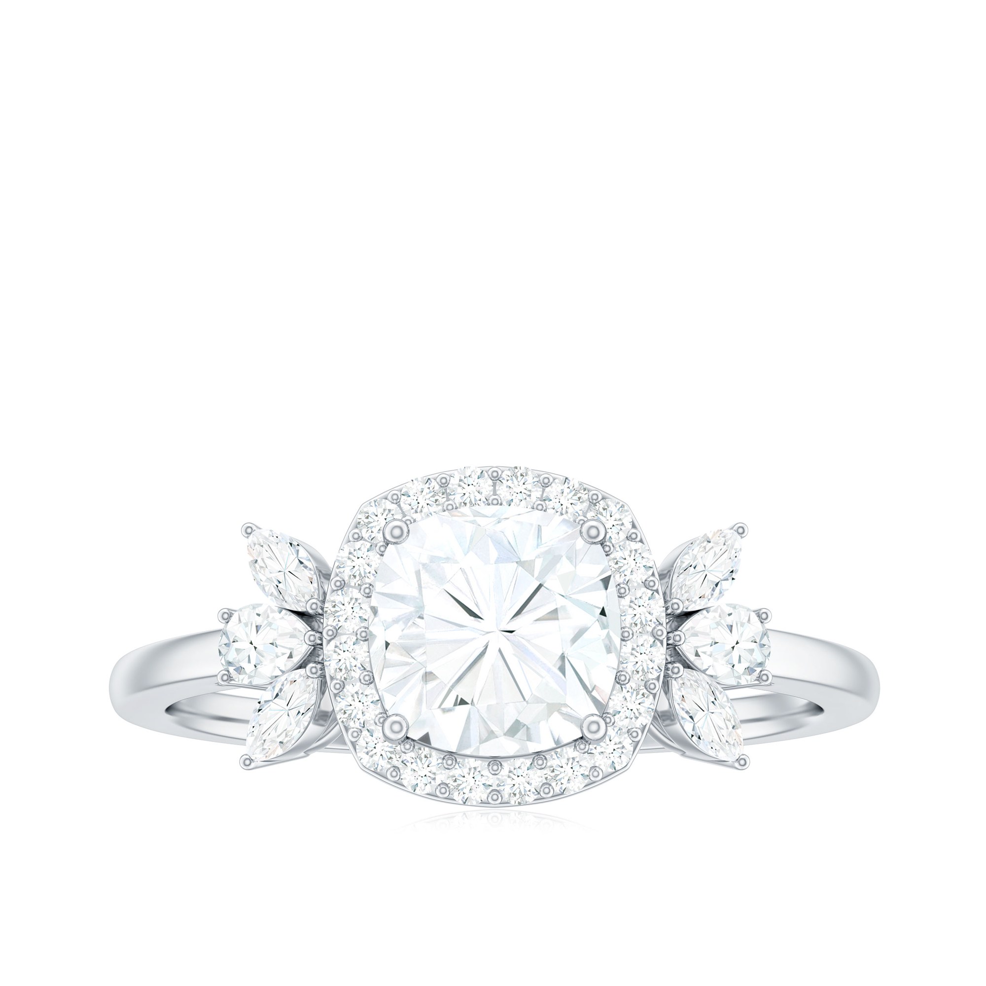 Cushion Cut Moissanite Designer Engagement Ring with Halo for Women - D-VS1 Grade, 14K White Gold, US 8.50