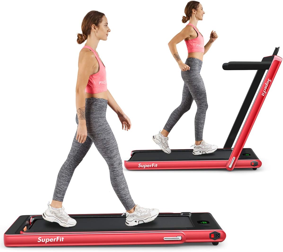 Goplus 2 in 1 Folding Treadmill, 2.25HP Superfit Under Desk Electric Treadmill, Installation-Free with Blue Tooth Speaker, Remote Control