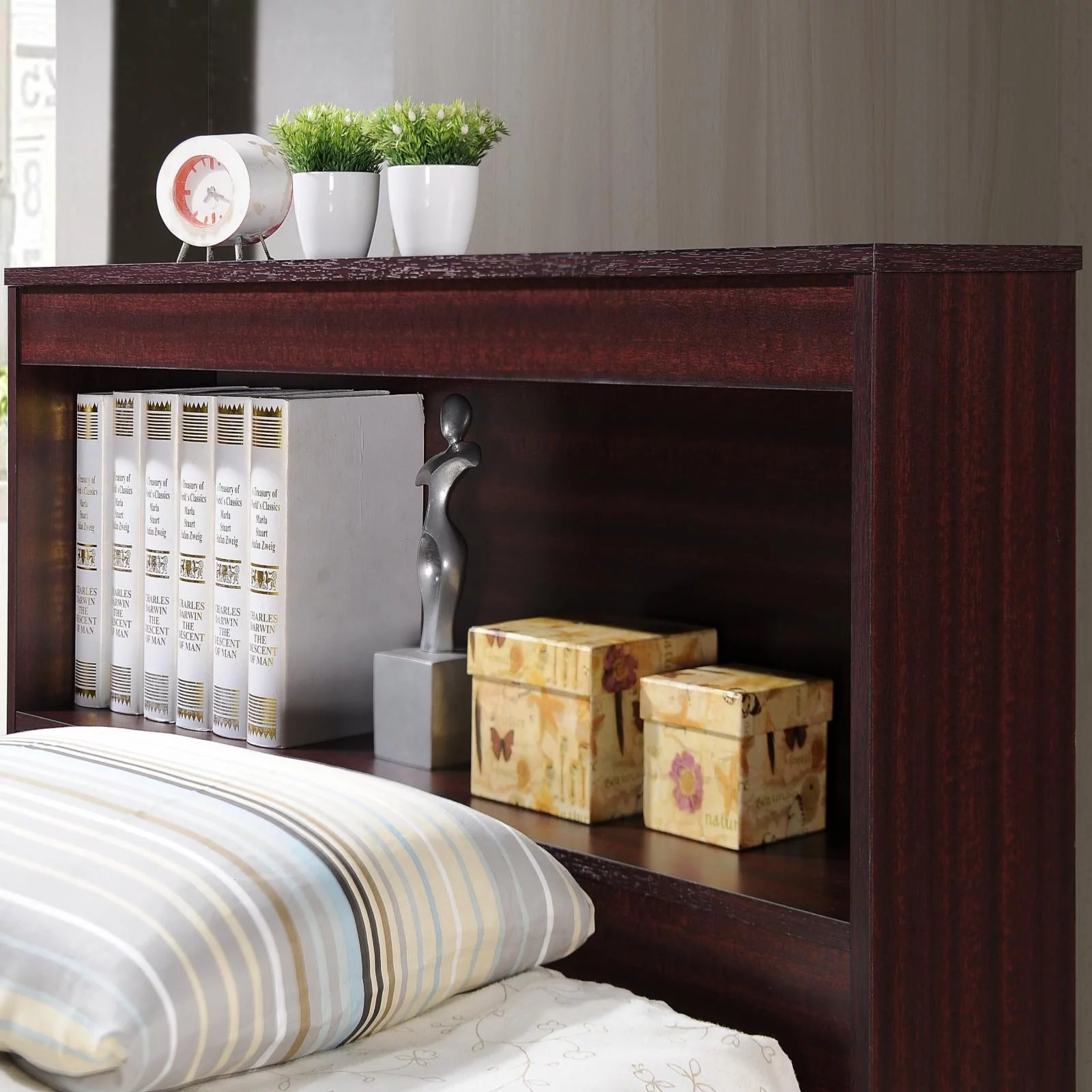 Hodedah Twin Size Captain Bed with 3 Drawers and Headboard in Black Wood