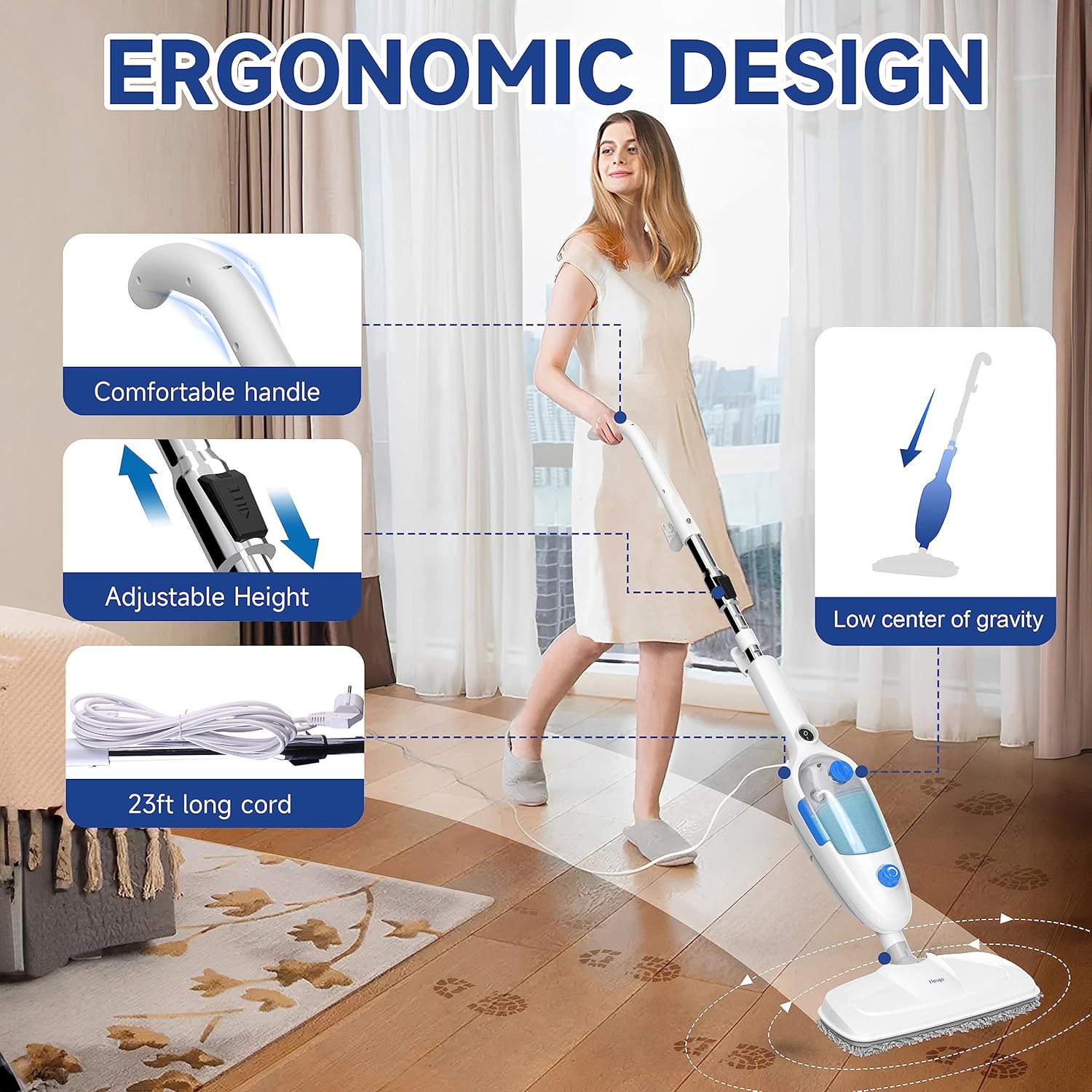 Steam Mop for Hardwood Floor Cleaning, Steamer Mop Lightweight for Vinyl, Laminate, Carpet