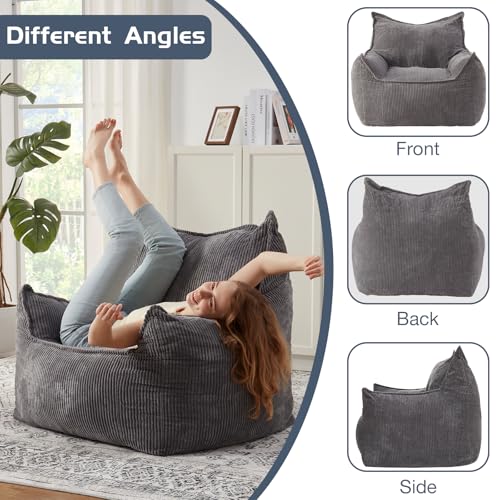 Giant Bean Bag Chair Sofa for Adults Teens, Comfy Corduroy Large Bean Bag Chairs with Armrests for Bedroom Living Room