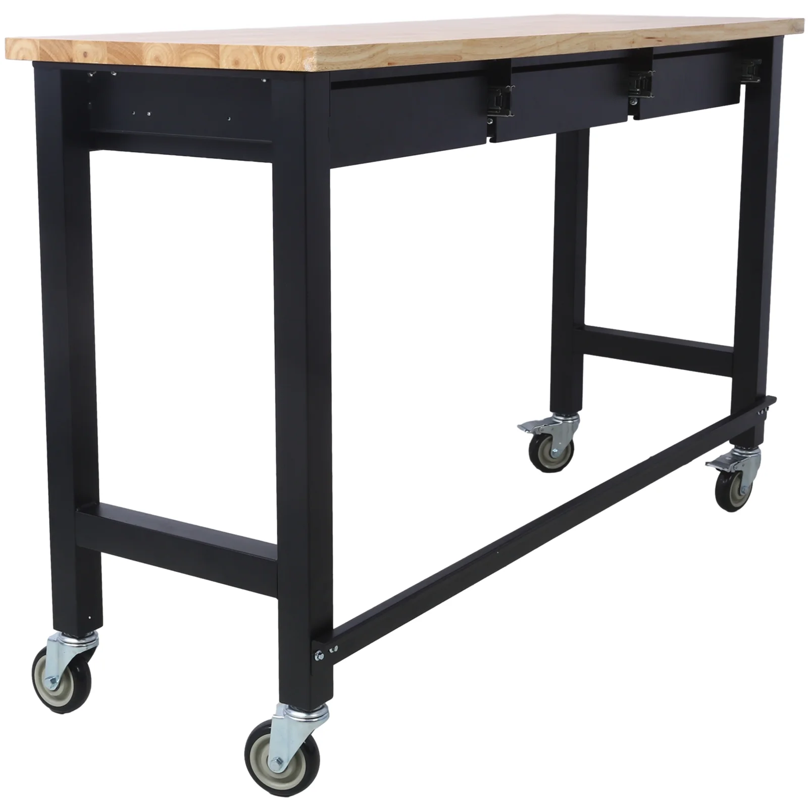 60in Work Bench, Adjustable Workbench with Drawer Storage, Heavy Duty Bamboo Wood Work Table with Wheels for Garage Home Office