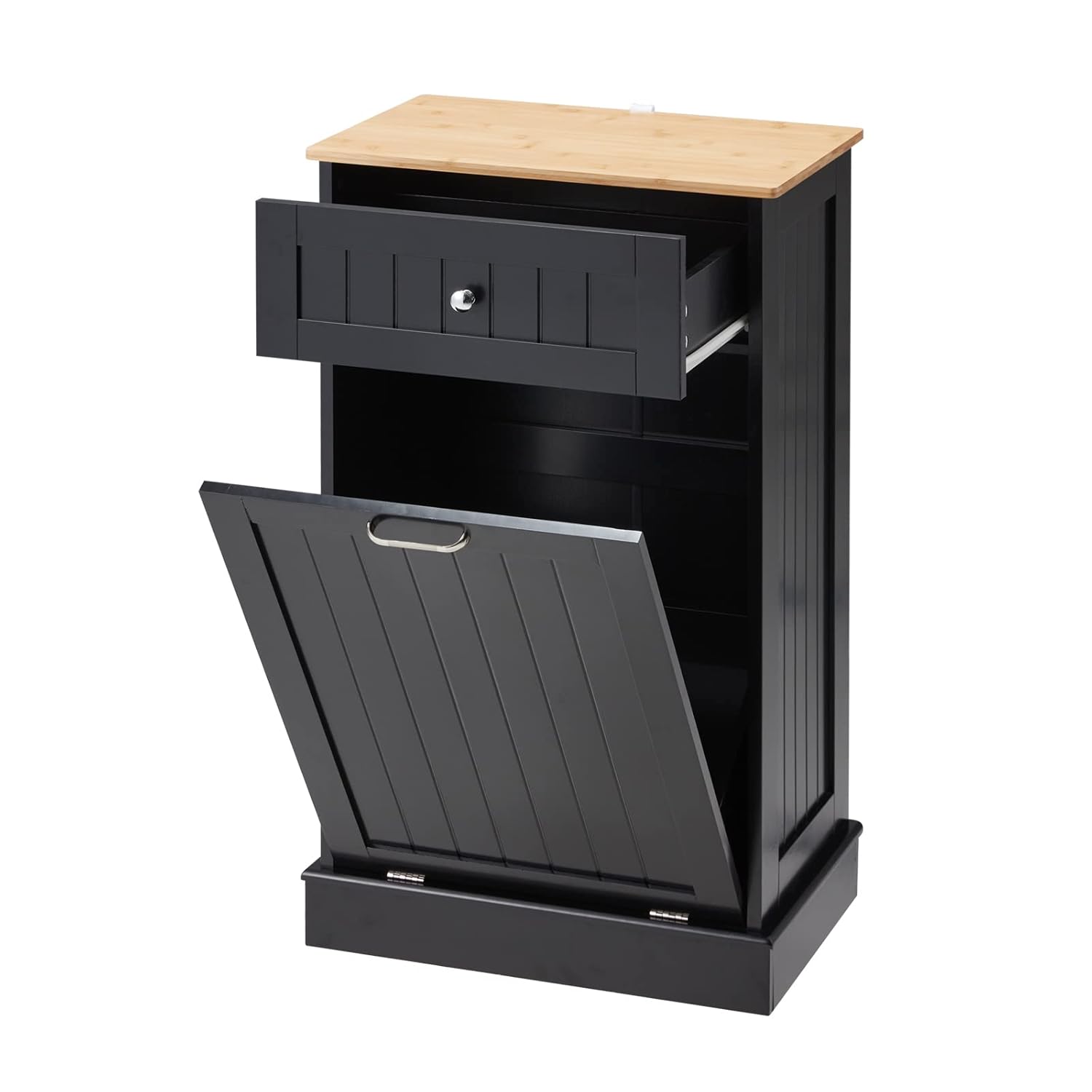 Tilt Out Trash Can Cabinet 10 Gallon, Kitchen Freestanding Wood Recycling Trash Cabinet with Drawer & Cutting Board