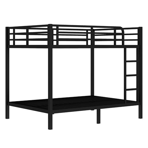 Heavy Duty Bunk Bed Frame with Ladder, Twin XL Over Twin XL Bunk Beds with Safety Guardrails, Adults Bunk Beds with Noise-Reducing Rubber Stoppers