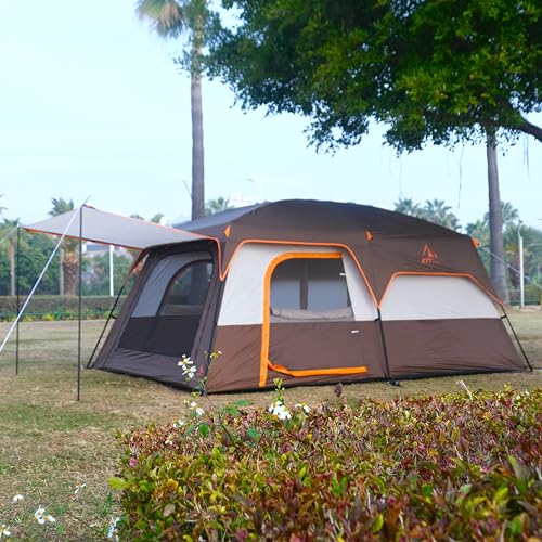 KTT Extra Large Tent 10-12-14 Person(Style-B),Family Cabin Tents,2 Rooms,3 Doors and 3 Windows with Mesh,Straight Wall,Waterproof,Double Layer