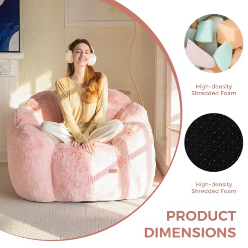 MAXYOYO Bean Bag Chair for Adults, Floral Shaped Bean Bag Sofa, Ultra Soft Faux Fur Floor Sofa, Large Reading Chair for Living Room Bedroom, Beige