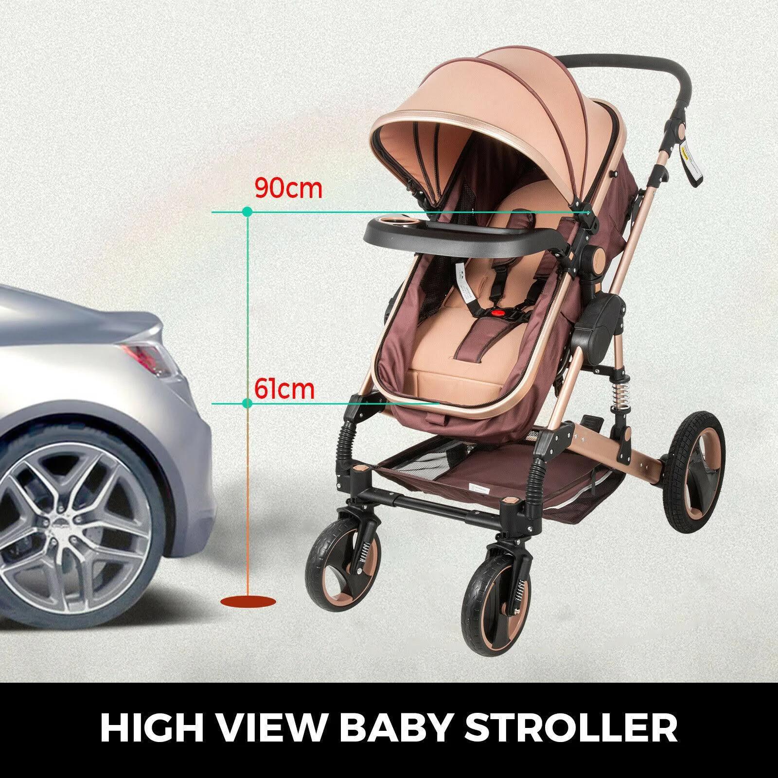 VEVOR Luxury Baby Stroller 2 in 1 Newborn Pram Foldable Infant Pushchair Bassinet Car
