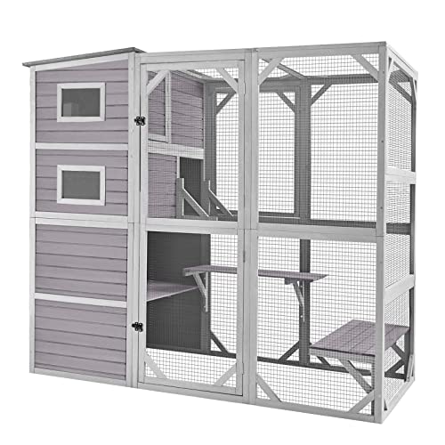 Aivituvin Large Cat Catio 4 Tiers Cat Enclosures House for Outdoor Indoor Cats with Weatherproof Roof, 3 Resting Rooms, 3 Platforms