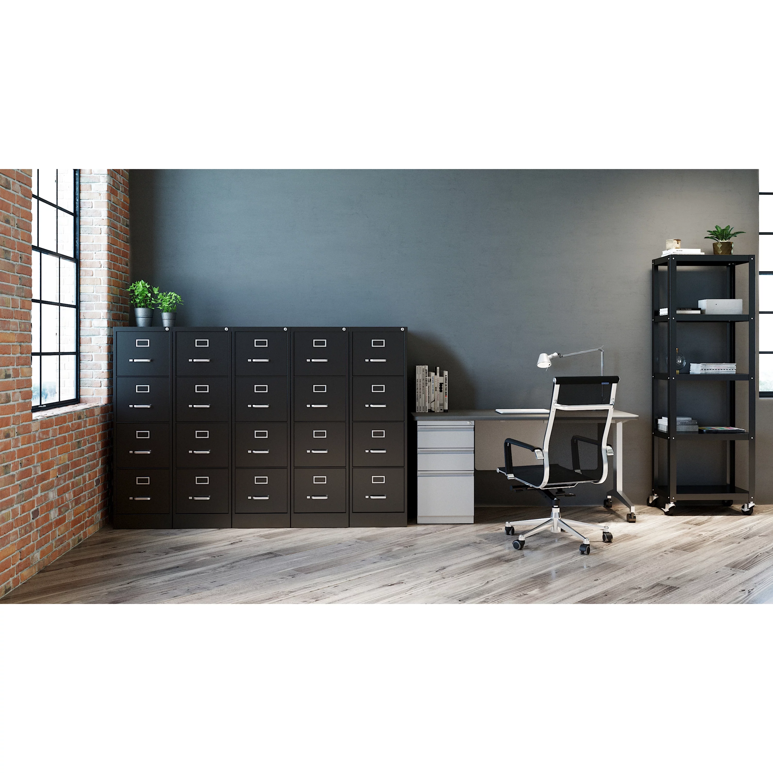 Hirsh 25" Deep 4 Drawer Letter Width Metal Vertical File Cabinet, Commercial Grade, Black