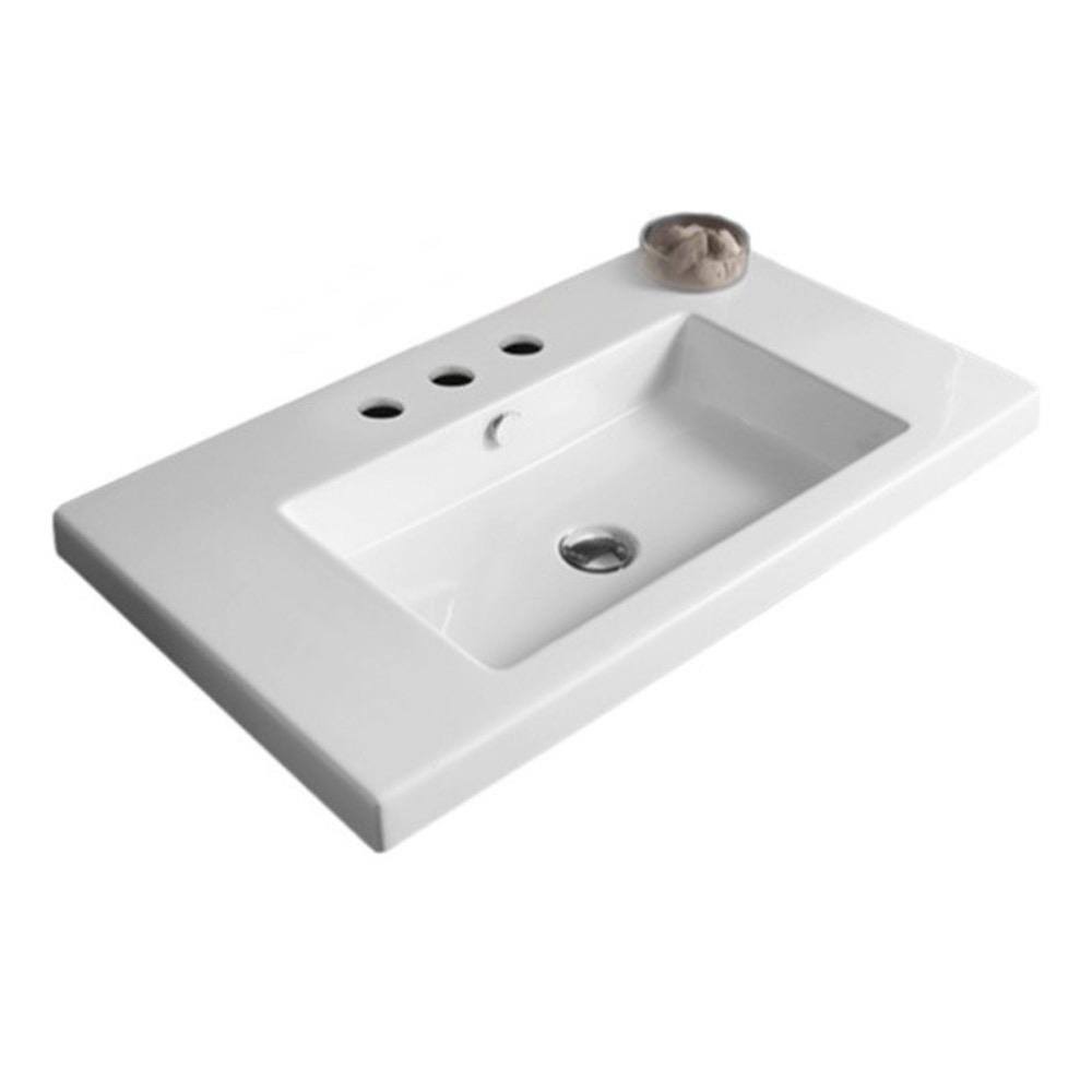 Nameeks CAN02011 Tecla 31-1/2x22 Ceramic Wall Mounted / Drop in Bathroom Sink with White / Three Hole