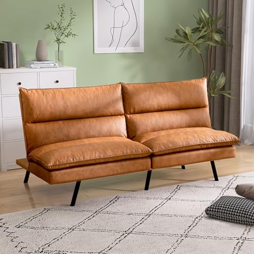 71" Convertible Futon Sofa,Faux Leather Futon Couch Bed,Sleeper Sofa Bed,Memory Foam Modern Folding Small Loveseat for Living Room,Office,Apartment