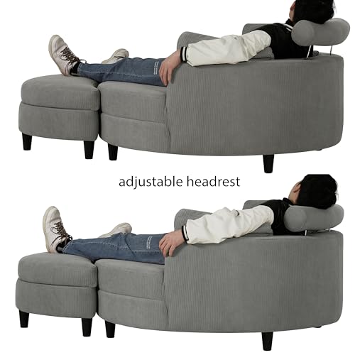 51.2" W Oversized Accent Barrel Chair Comfy Corduroy Upholstery Round Leisure Armchair w/Adjustable Headrest,4 Pillows