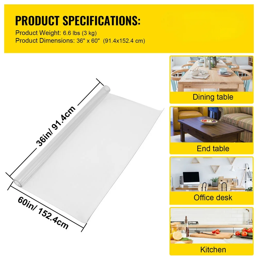 36x60" PVC Table Mat Waterproof Tablecloth Transparent Desk Protector Pad