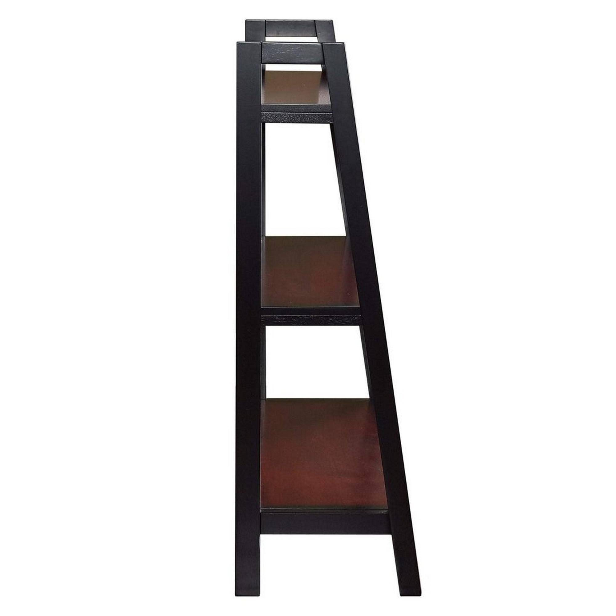 Ladder Style Wooden 3 Tier Bookcase with Metal Frame, Brown and Black