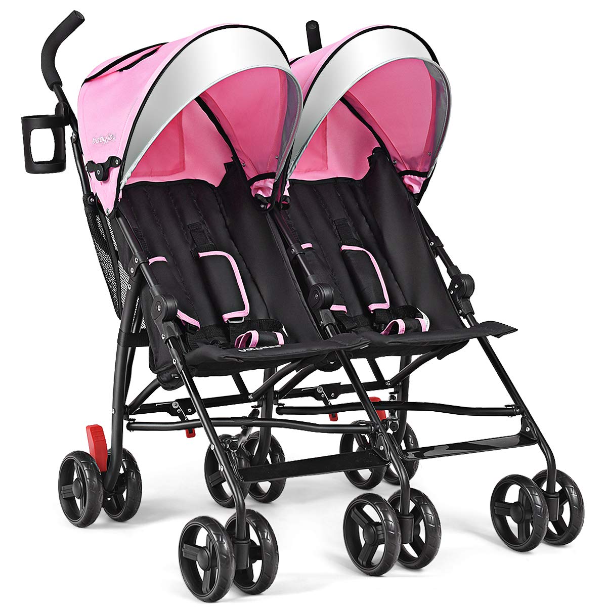 BABY JOY Double Light-Weight Stroller, Travel Foldable Design, Twin Umbrella Stroller with 5-Point Harness, Cup Holder, Sun Canopy for Baby