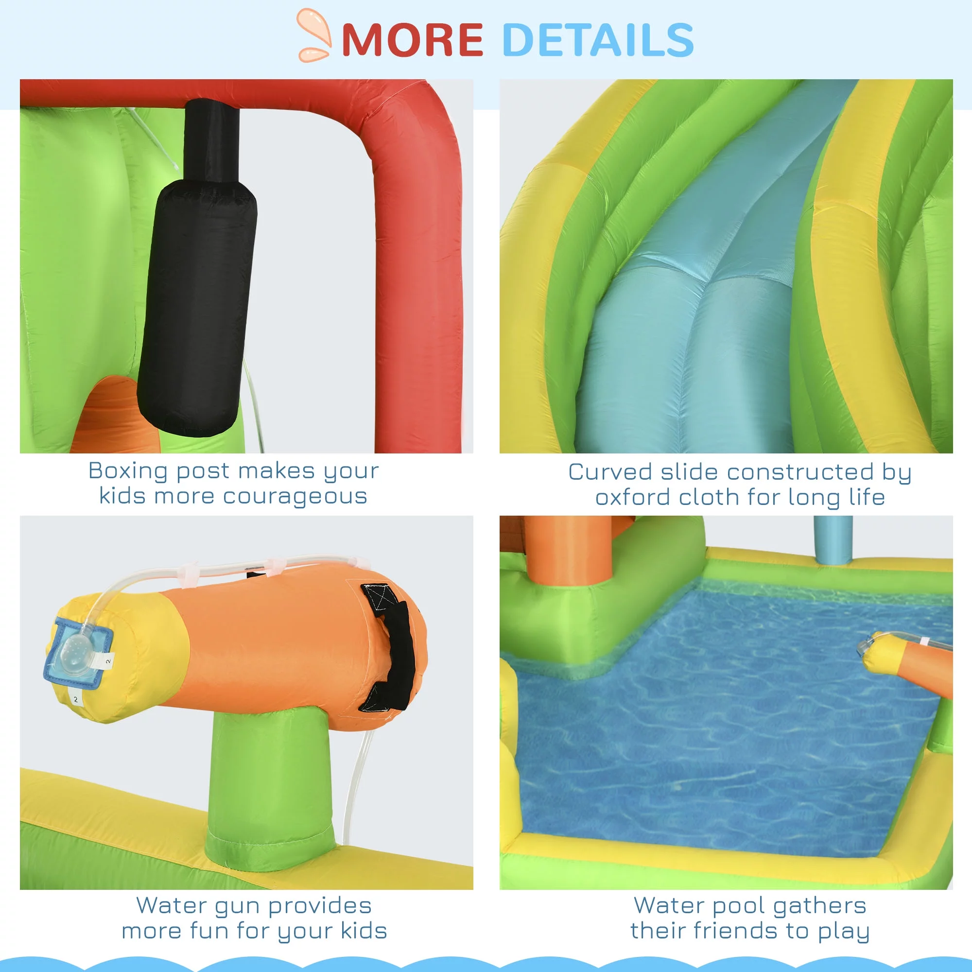 Outsunny 7-in-1 Inflatable Water Slide, Kids Castle Bounce House Includes Slide, trampoline, Pool, Water Cannon, Ball-target, Boxing Post