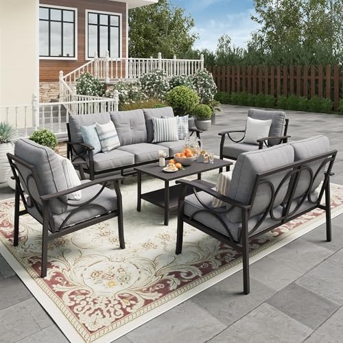 Wisteria Lane 5-Piece Outdoor Patio Furniture Set, Outdoor Metal Sectional Furniture with Cushions