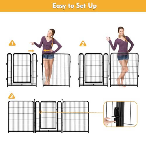 Tall Garden Fence, 32 in(H) 8 Panels Dog Fence Outdoor for Yard. Wide Door Low Threshold Total 17.7 Ft(L)