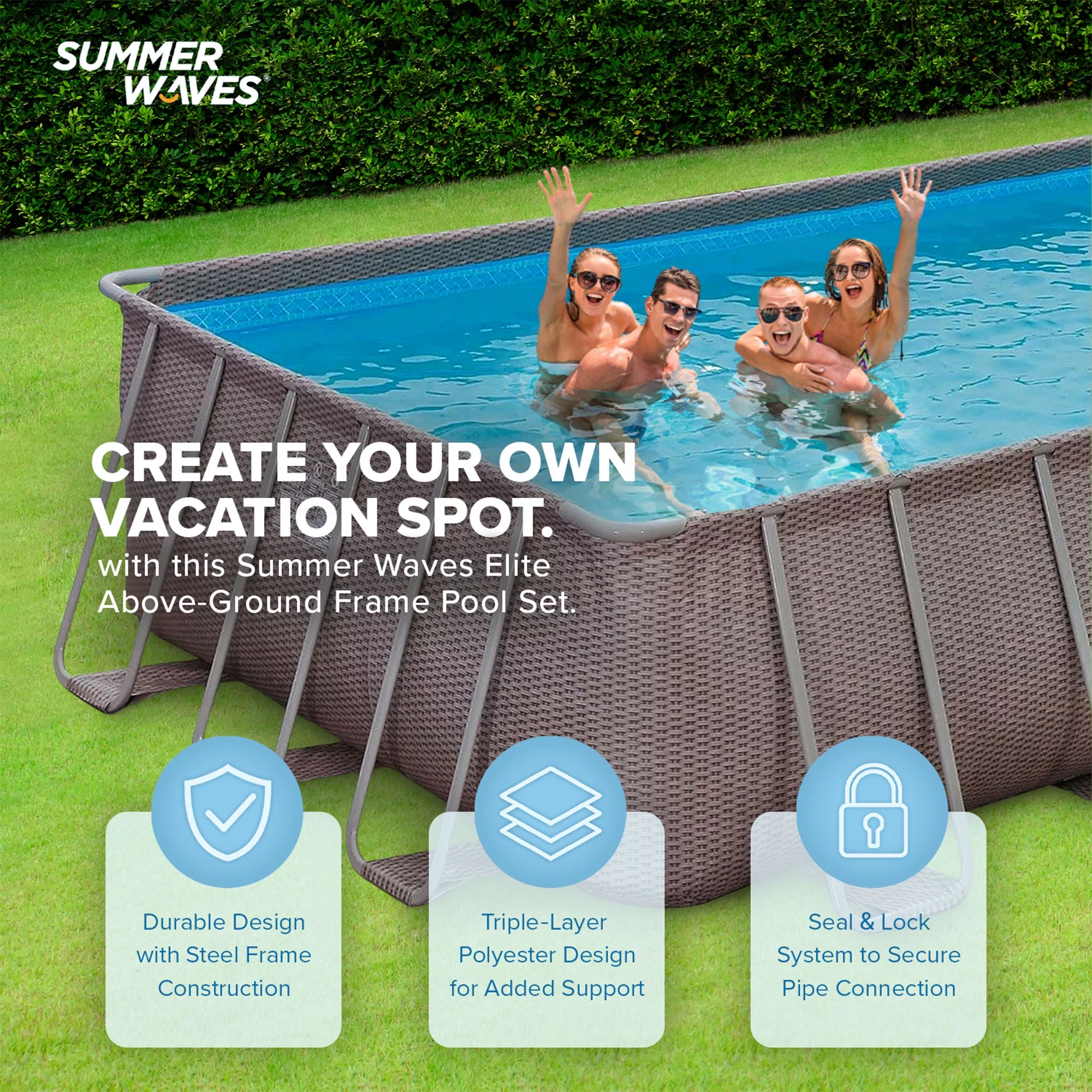 Summer Waves 24 x 12 x 4.5' Rectangle Above Ground Frame Swimming Pool Set