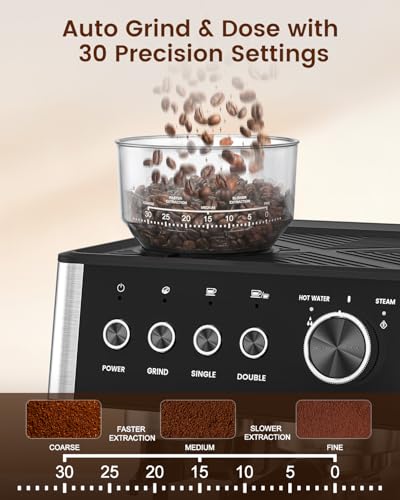 Espresso Machine with Grinder, 20 Bar Expresso Coffee Machines with Milk Frother Steam Wand, Professional Espresso Maker with Removable Water Tank
