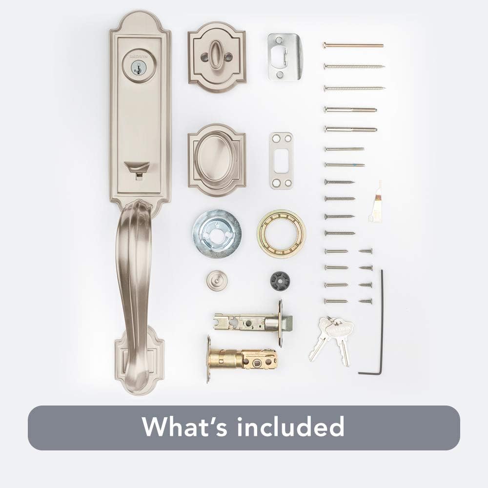 Baldwin Avendale Single Cylinder Front Door Handleset Featuring SmartKey Security in Satin Nickel