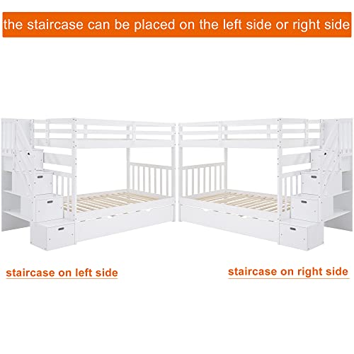 Harper & Bright Designs Stairway Twin Over Twin/Full Bunk Bed with Twin Size Trundle and Drawers