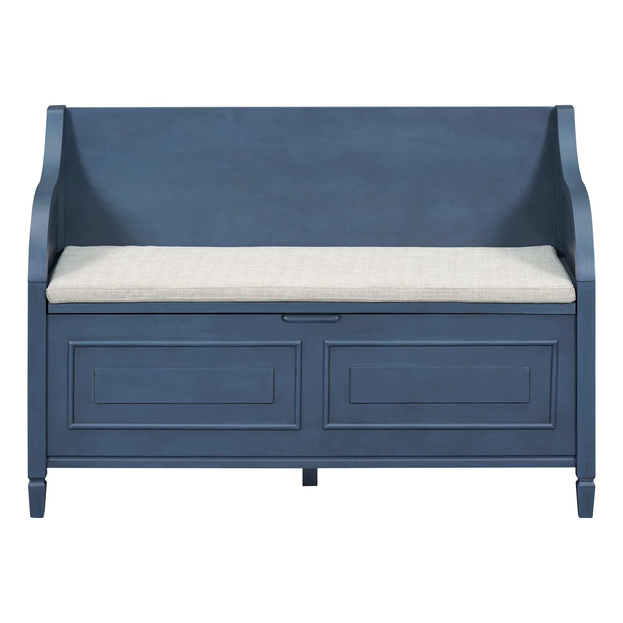 Atumon Storage Bench, Clamshell Entryway Bench, Shoe Bench with Hidden Storage, Wood Storage Cabinet with Removable Cushions and Backrest