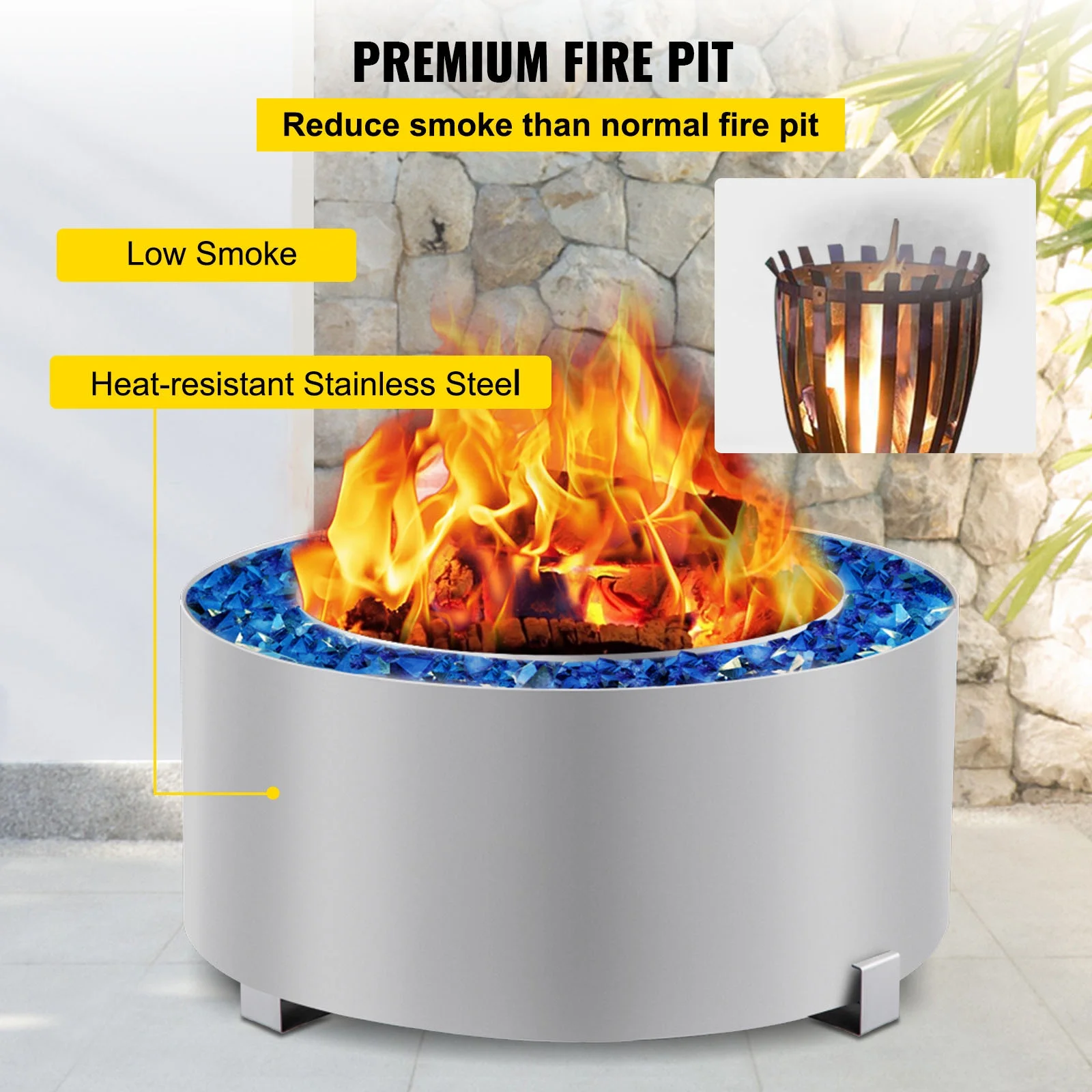VEVOR Smokeless Fire Pit, Stainless Steel Stove Bonfire, 27.6 inch Diameter Wood Burning Fire Pit