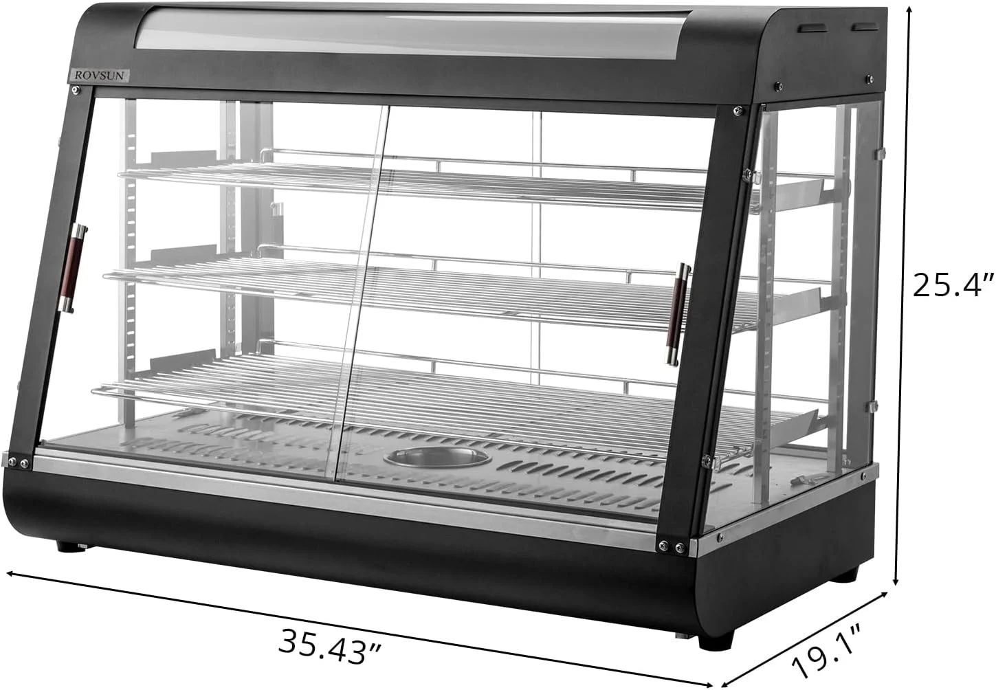 ROVSUN 35" Pizza Warmer Food Warmer Display, 3-Tier Electric Food Warmer Commercial Countertop w/LED Lighting Adjustable Removable Shelves Glass Door