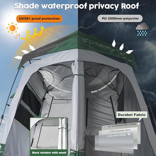 Camping Shower Tent Deluxe Changing Room Easy Set Up Privacy Shelter,Large Toilet Tent 2 Rooms with Floor Drain Design for Beach, Camping