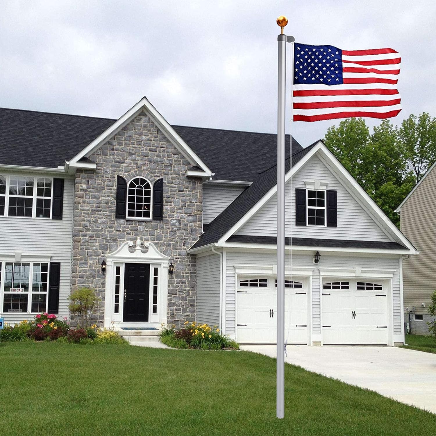 Klvied 20FT Sectional Flag Poles, Heavy Duty Aluminum Flag Pole Kit, Hardware Outdoor Garden Adjustable Pole with 3x5 American Flag and Golden Ball