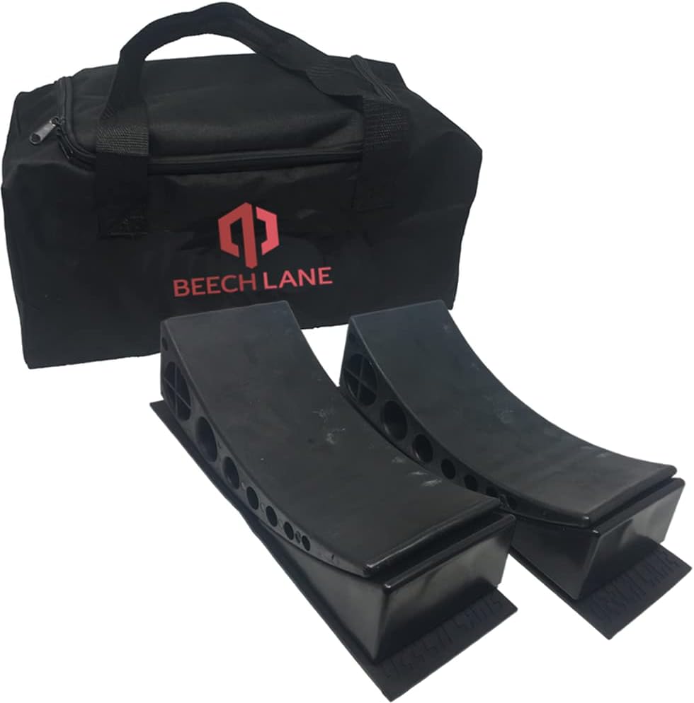 Beech Lane Camper Leveler 2 Pack with Carrying Bag - Precise Camper Leveling, Includes Two Curved Levelers, Two Chocks, Two Rubber Grip Mats