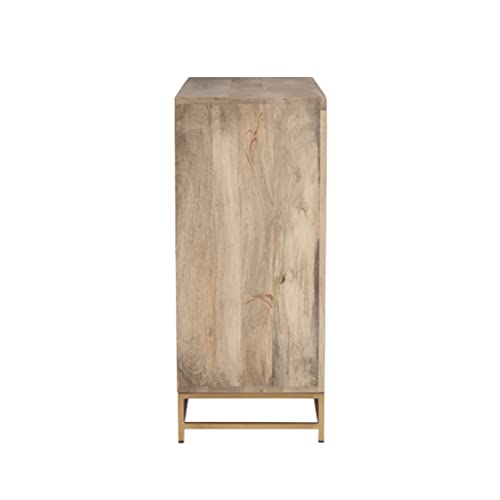 Powell Natural Rattan and Gold Base 2 Danika, Two Drawer Cabinet, Beige