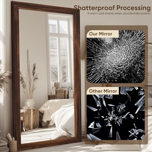 Full Length Mirror, 71"×32" Wooden Mirror Full Length with Stand Wood Floor Mirror, Oversized Stand Up Mirrors Large Wall Mirrors