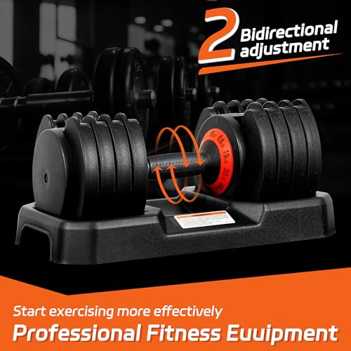 Adjustable Dumbbell, 55LB Dumbbell Set with Tray for Workout Strength Training Fitness