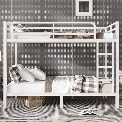 Heavy Duty Bunk Bed Frame with Ladder, Twin XL Over Twin XL Bunk Beds with Safety Guardrails, Adults Bunk Beds with Noise-Reducing Rubber Stoppers