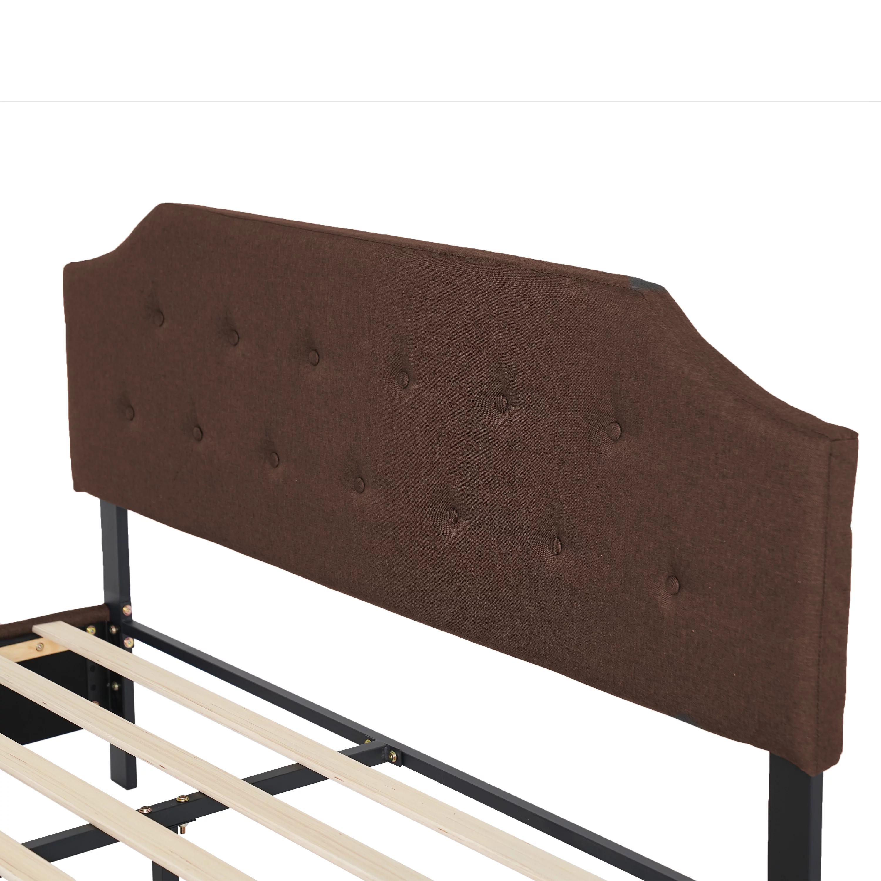 Upholstered Tufted Platform Bed Frame with Bonus Base Wooden Slat System, Queen, Brown