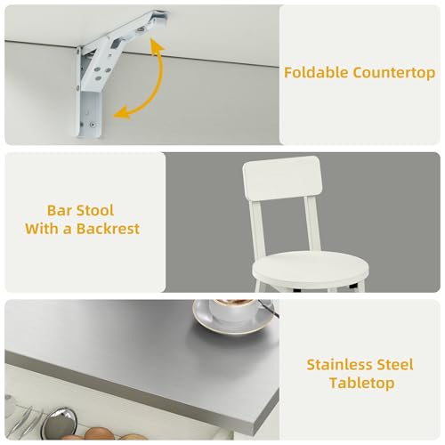 DWVO Kitchen Island on Wheels, Mobile Kitchen Island Cart with Folding Drop Leaf Breakfast Bar, Island Table for Kitchen with Large Storage Cabinets