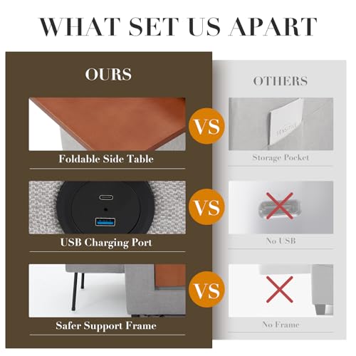 COLAMY Convertible Sleeper Chair-Fabric Futon Sofa Bed, Single Sleeper Sofa, Small Couch Bed with USB Port, Foldable Table, Pillow